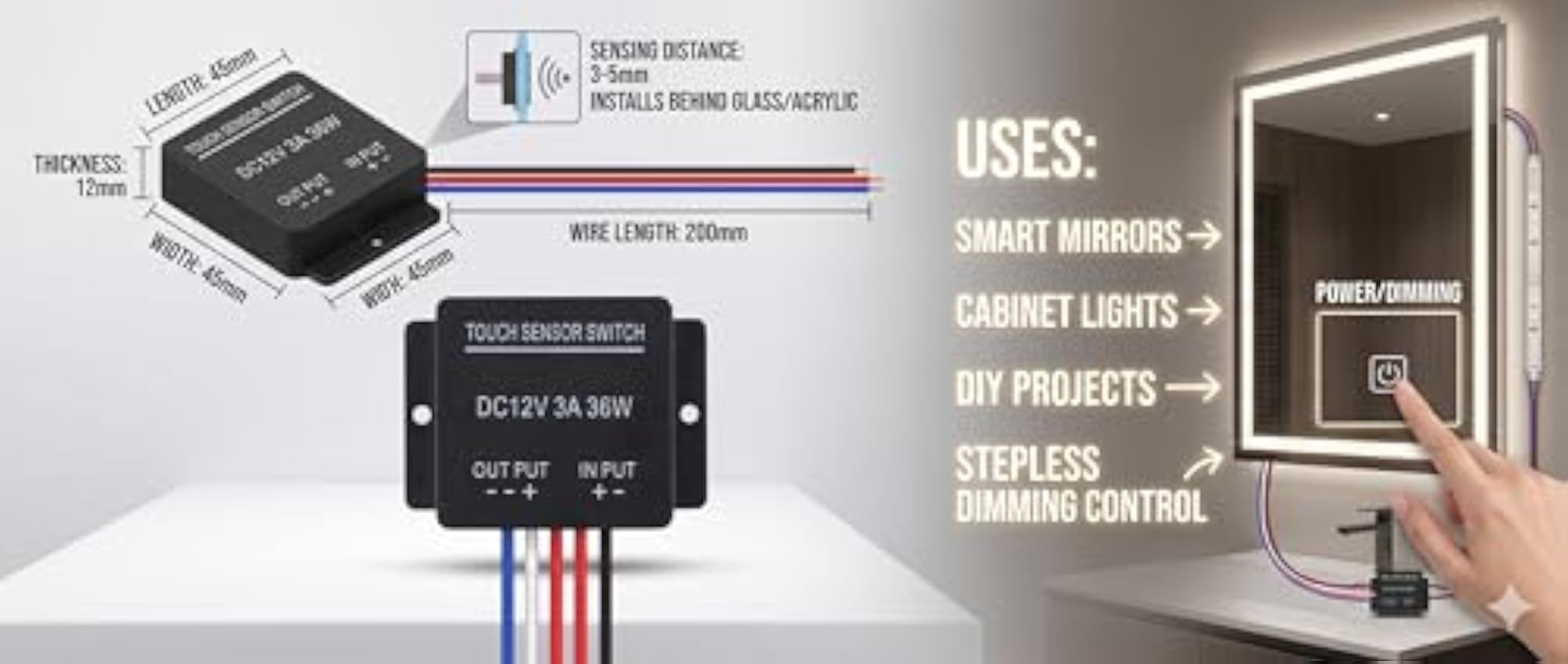 12V LED Touch Sensor Switch Dimmer, Mini Controller Module